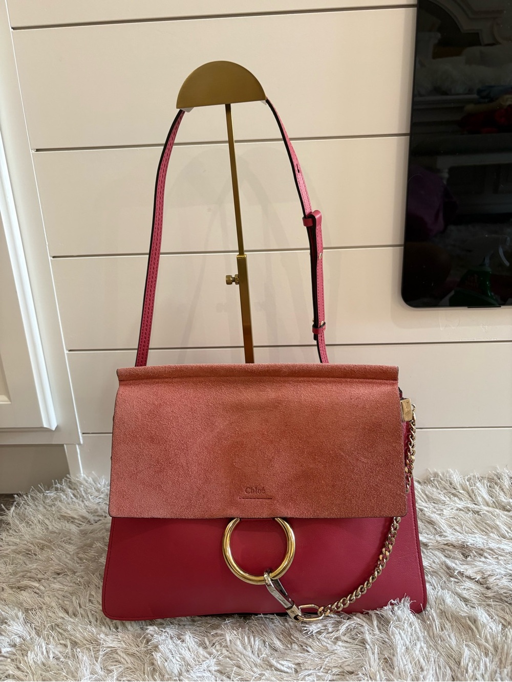 Chloe Faye shoulder bag in pink and coral